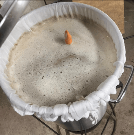 A brew-in-a-bag (BIAB) mash for beer